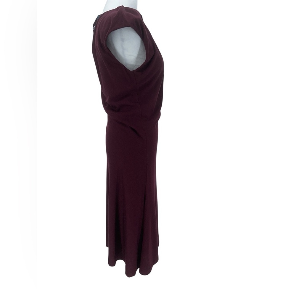 Ralph Lauren Women’s Burgundy Wool Blend Pleated Dress Size L Midi Elegant - Picture 8 of 9